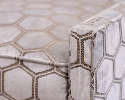 Geometric Patterned Sloped Arm Chair and Matching Ottoman