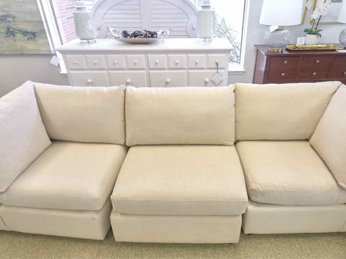 Bassett Three Piece 'Beckham Modular Sofa' in Beige with Storage Ottoman