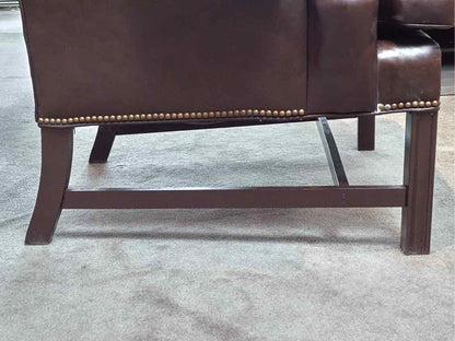 Pair Of Sam Moore 'Walnut Brown' Leather Wing Back Nailhead Trim Chairs