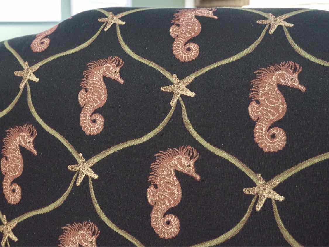 Custom Upholstered 'Seahorse & Starfish' Wing Back Chair