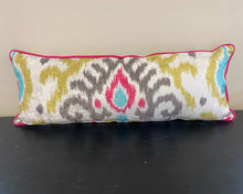Ikat Multi Color Neck Accent Pillow with Fuchsia  Piping Trim