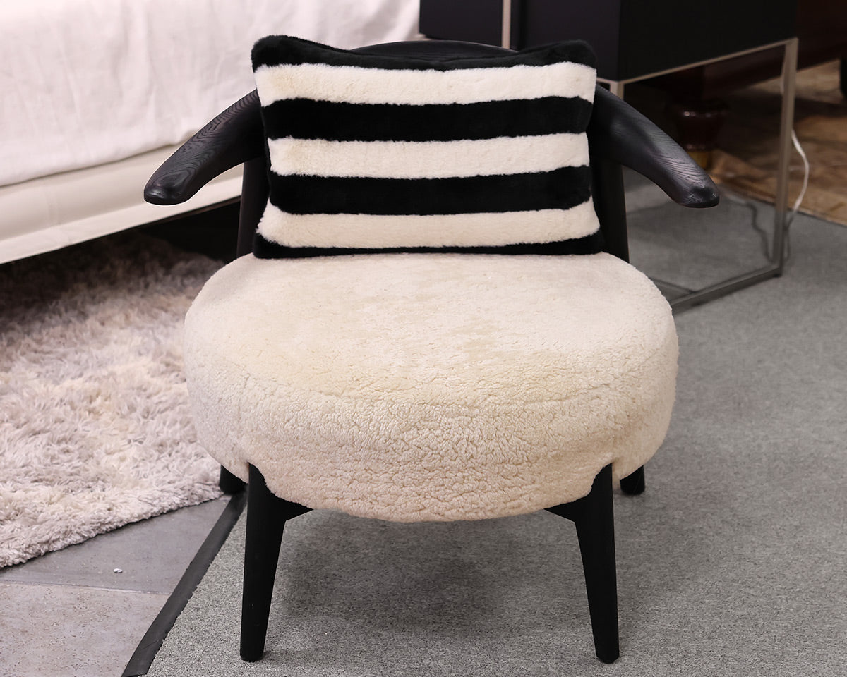 Crate & Barrel Matador Shearling Accent Chair w/ Faux Fur Cushion