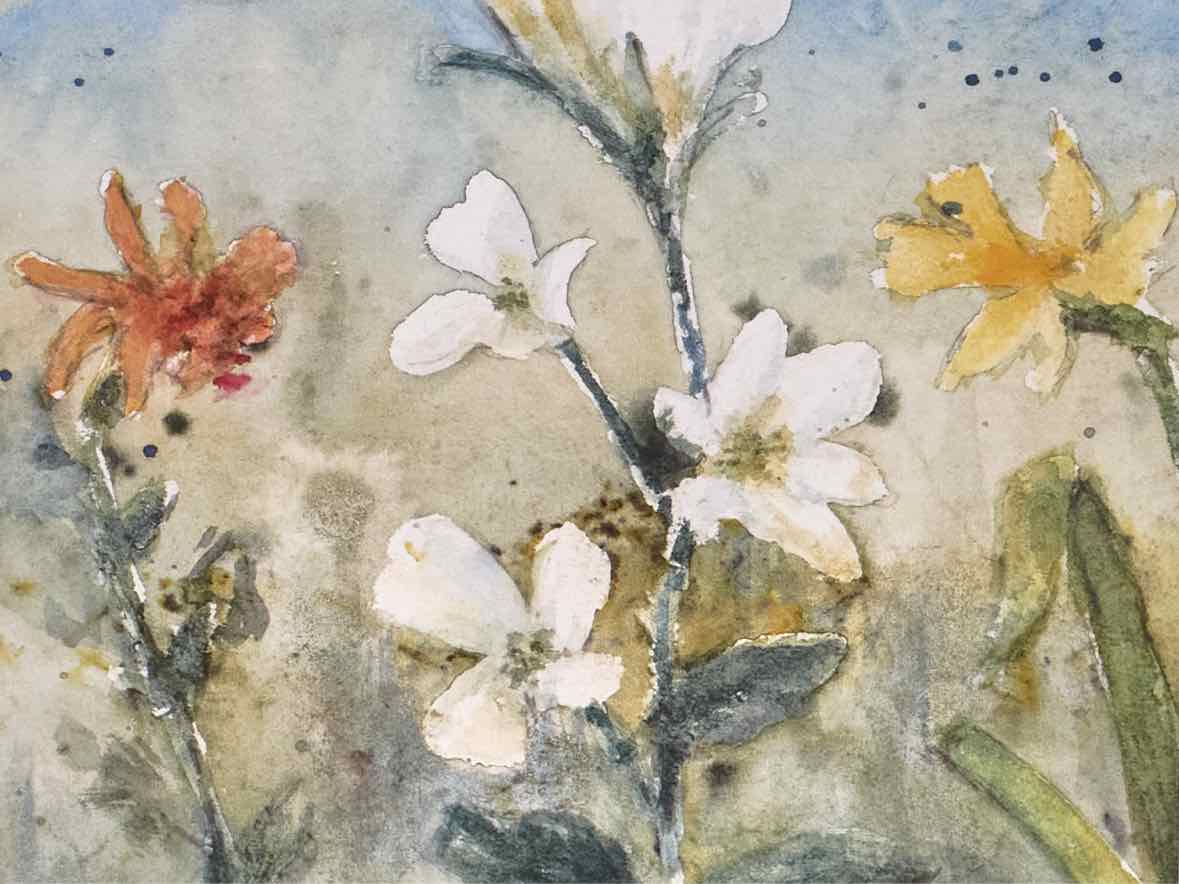 'Summer Wildflower II Gold & Chrome Frame Double Matt Watercolor Print