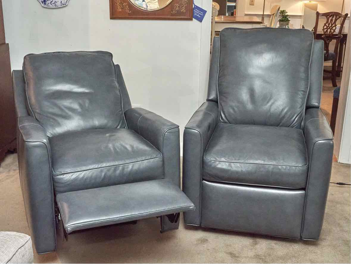 Pair of Blue Leather Power  Recliners