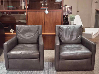 Pair of Lee Swivel Leather Chairs in Manattan Pewter Grey  (L1296-01SW)