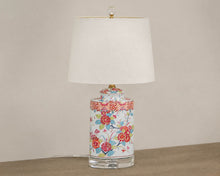 Oval Porcelain Floral Table Lamp with Acrylic Base & Finial