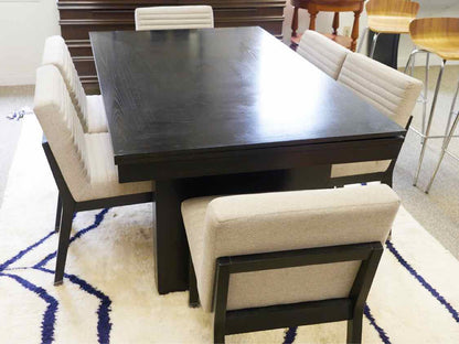 Black Finish Table & 6 Side Chair Set with Light Grey Upholstery