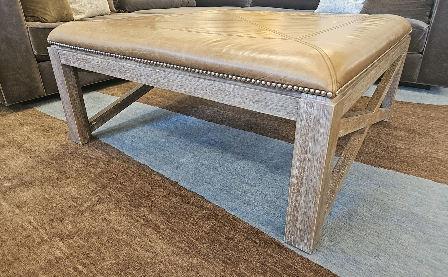 Leather Top Square Ottoman
