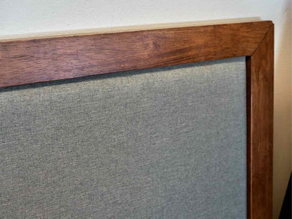 King Platform Bed in Walnut with Charcoal Grey Upholstered Headboard