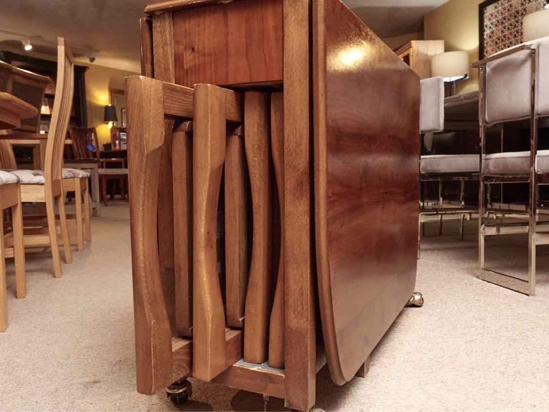 Cherry Drop Leaf Table  On Casters & 4 Chairs