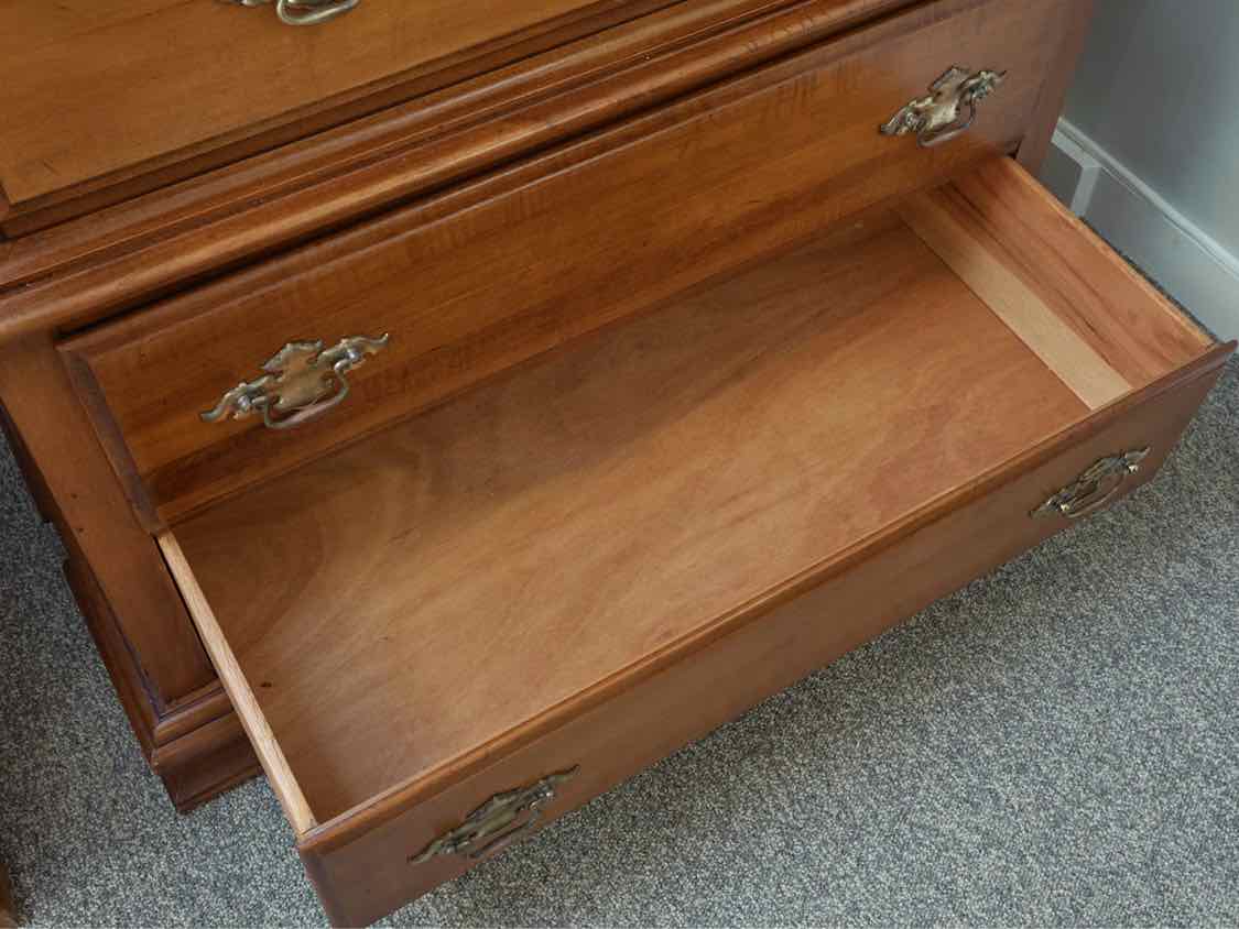 Young Hinkle Maple 5 Drawer Chest on Chest with Chippendale Handles
