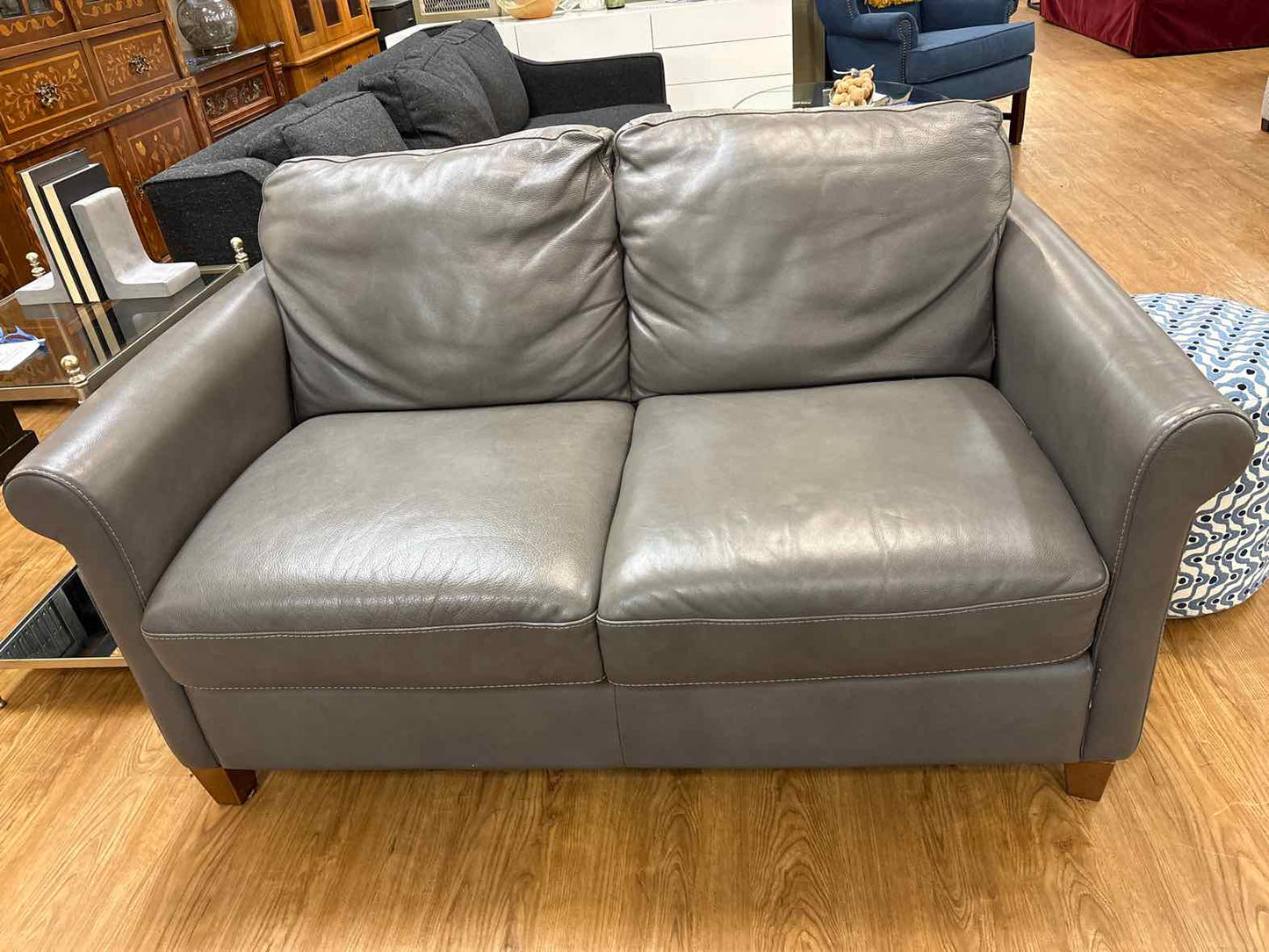 Natuzzi Grey Leather Loveseat