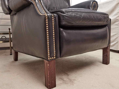 Pair of Hancock and Moore  Navy Blue Leather Bustle Back Reclining Chairs