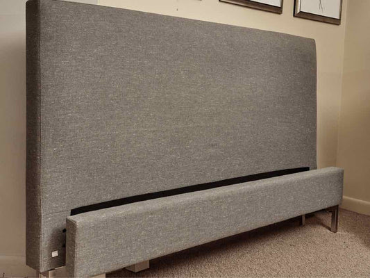 Queen Flannel Grey Upholstered  Bed