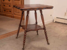 Oak Side Table with Spool Legs & Claw Feet with Glass Ball