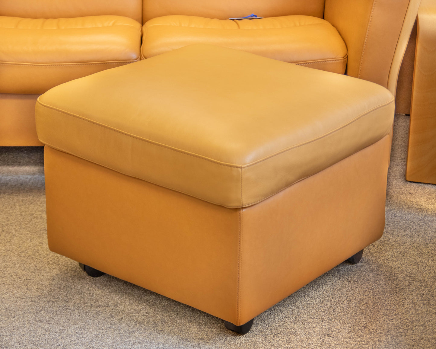 Ekornes Camel Leather Square Storage Ottoman
