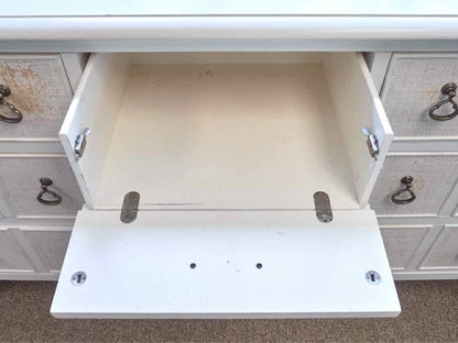 Tommy Bahama White 9 Drawer  Dresser with Rattan Drawer Fronts & Mirror