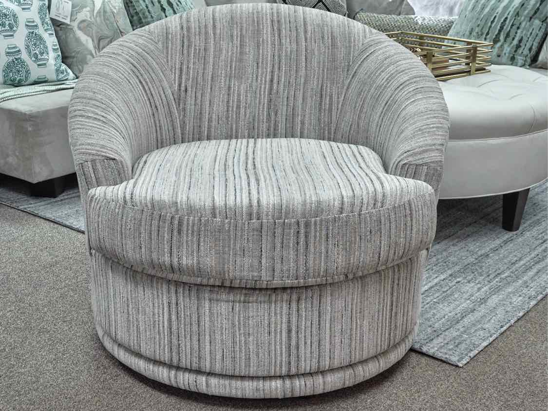 Pair of Raymoor & Flanigan Sofia Swivel Chairs in Loft Stripe