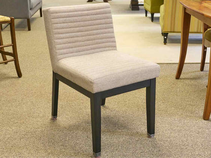 Black Finish Table & 6 Side Chair Set with Light Grey Upholstery