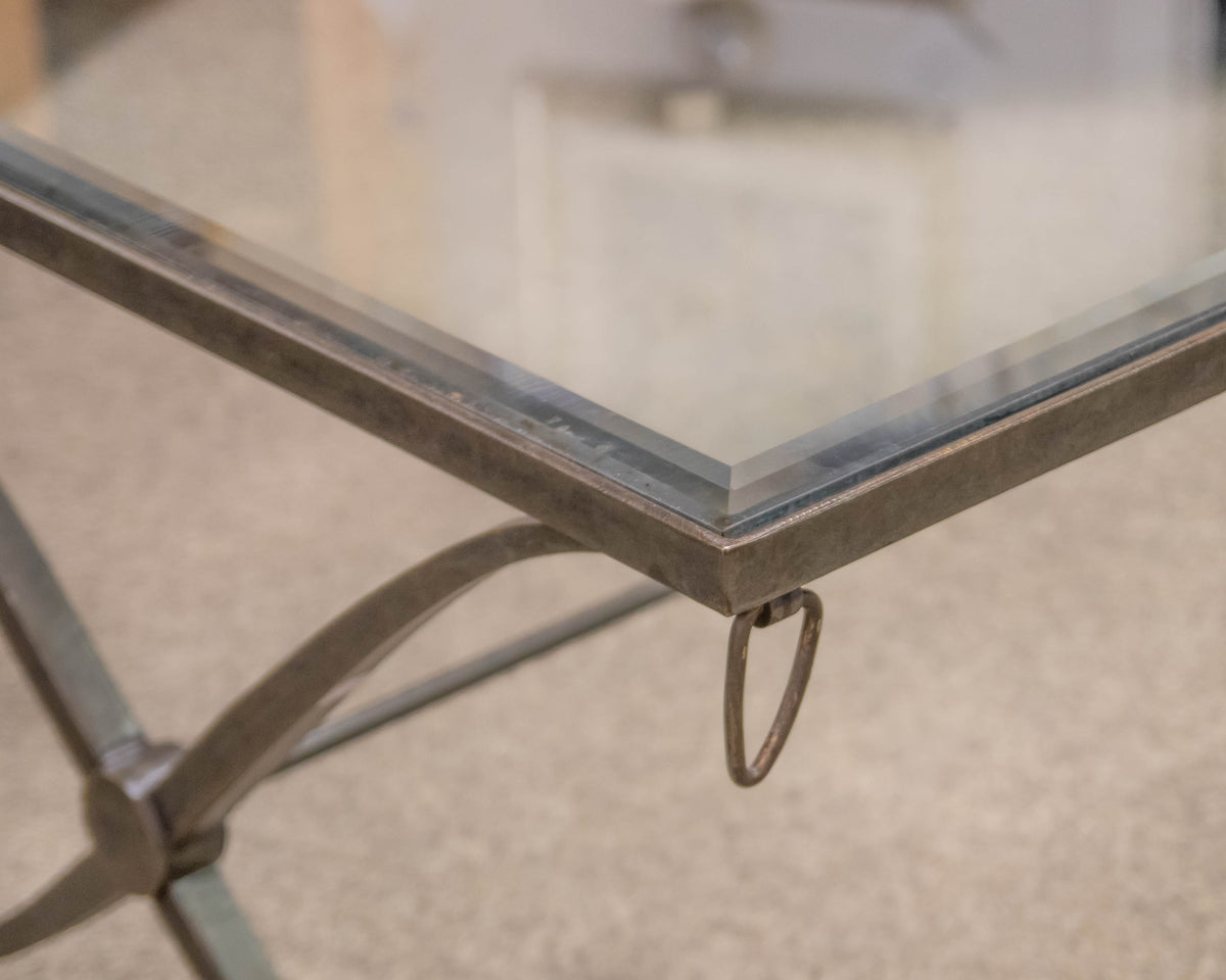 Barbara Barry for Baker Glass Top Cocktail Table With Iron Base