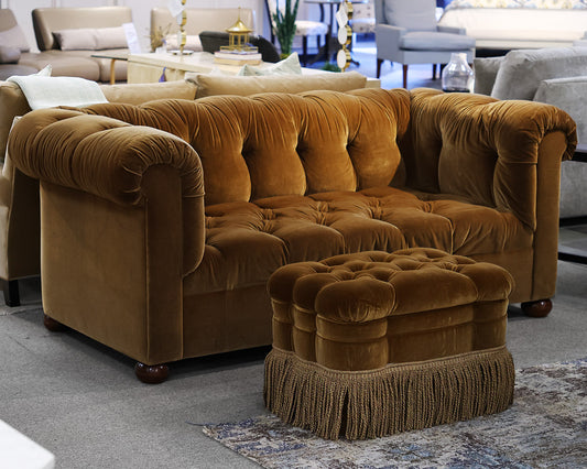 Velvet Tufted Chesterfield Sofa and Ottoman