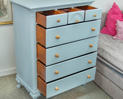 Kling Tall Chest in Light Blue Finish with Spoon Feet