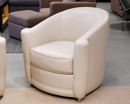 Pair of Kravet Oatmeal Leather Tub Chair w/ Sliver Bun Feet