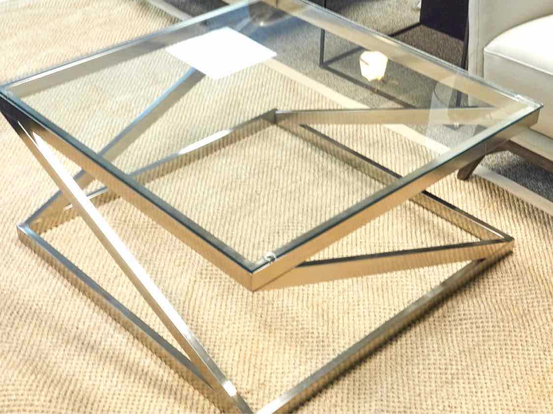 Silver And Glass Square Cocktail Table
