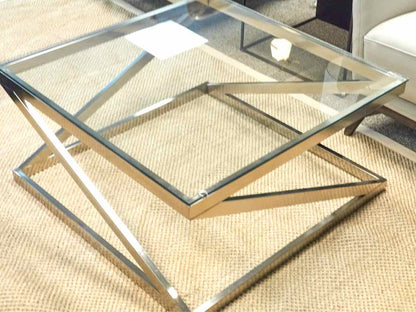 Silver And Glass Square Cocktail Table