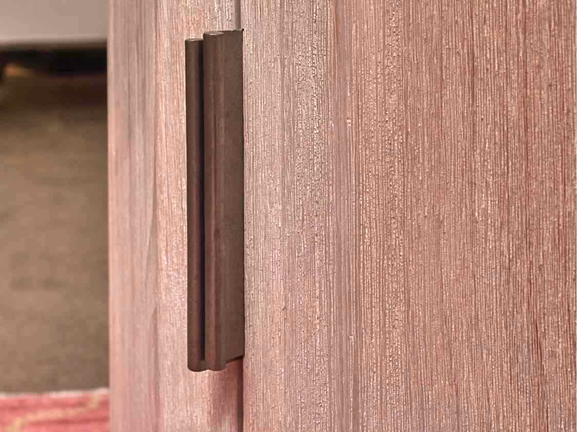 White Washed Oak Round  2 Door  Travertine Insert Accent Table