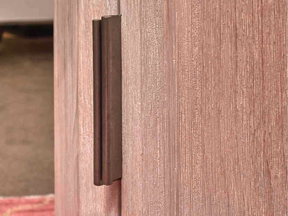 White Washed Oak Round  2 Door  Travertine Insert Accent Table