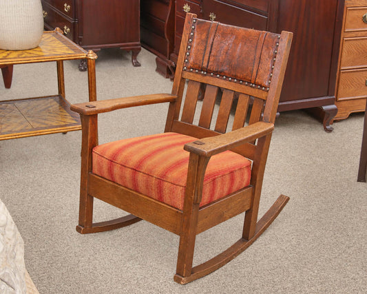 Craftsman Quarter Sawn Oak Rocking Chair with Leather Back