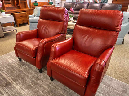 Pair of Ethan Allen 'Aiden' Power Recliners in Ruby Red Leather