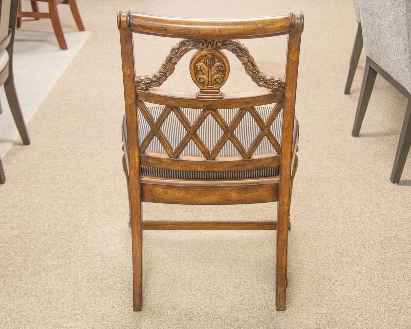 Fine Furniture Design Set Of 8 Dining Chairs On Black & Beige Stripe Seats