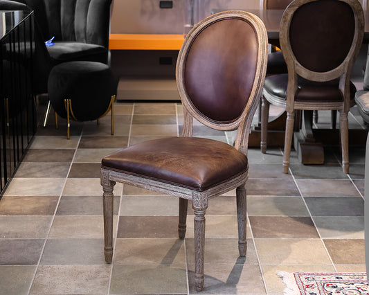 Set of 10 Restoration Hardware Vintage French Round Leather Dining Chairs