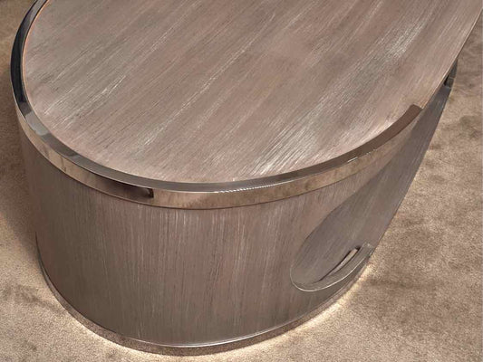 Century Furniture Oval  Driftwood Finish Chrome Accents Cocktail Table
