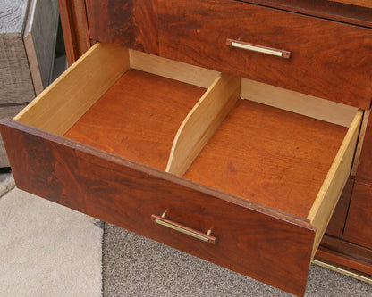 Walnut Mid Century Modern 6 Drawer  Dresser with Brass Accent Handles