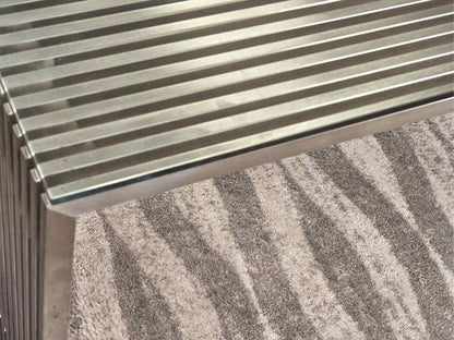 Amici Brushed Stainless Steel Dining Table with Glass Top Dining Table