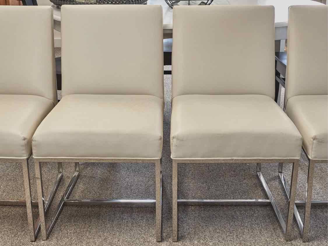 Set of 4 Cream Upholstered Dining Chairs with Chrome Frame