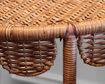 Pair of Rattan Demi Lune Accent Tables