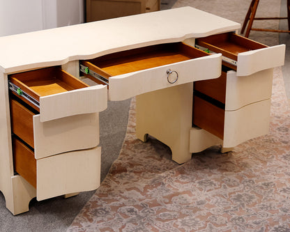 Natural Grasscloth 7-Drawer Desk