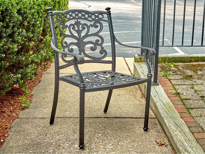 Black Cast Aluminum Outdoor Dining Set with 9 Arm Chairs