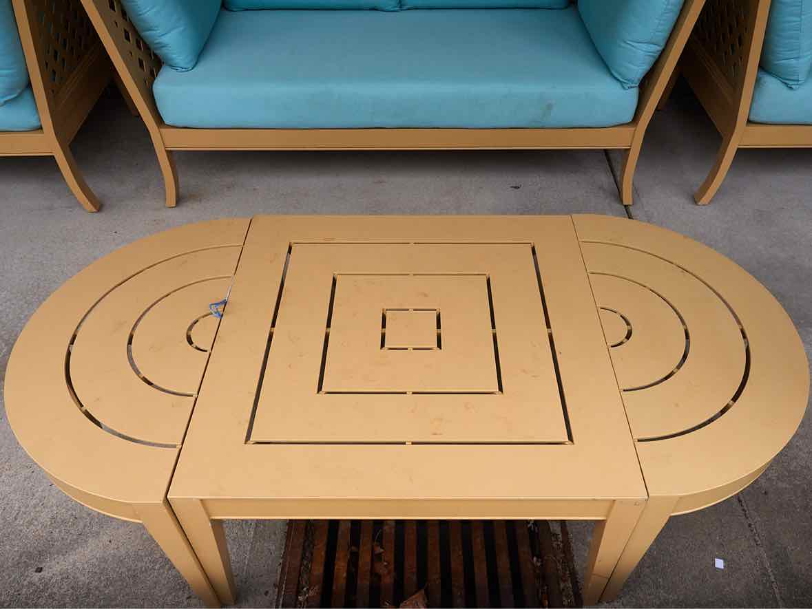 McKinnon & Harris Outdoor Hepplewhite Demilune Cocktail Table in Deco Yellow