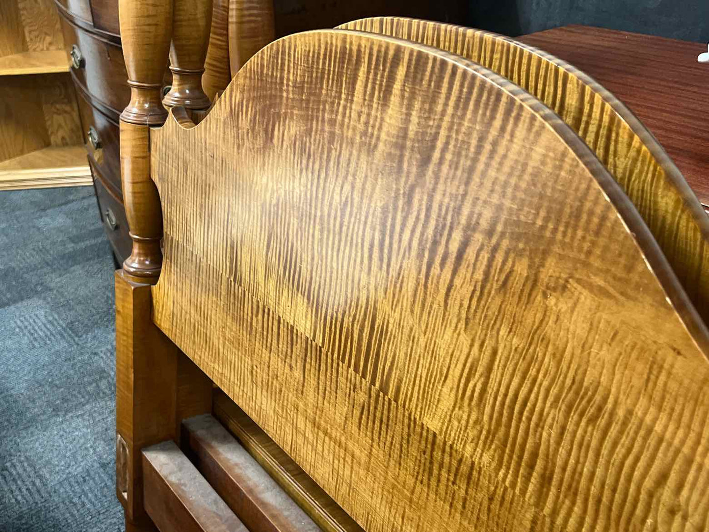 Pair of Tiger Maple Twin 4 Poster Beds
