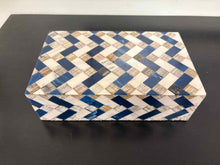 Small Decorative Box with Tile In Blue, Ivory, & Taupe