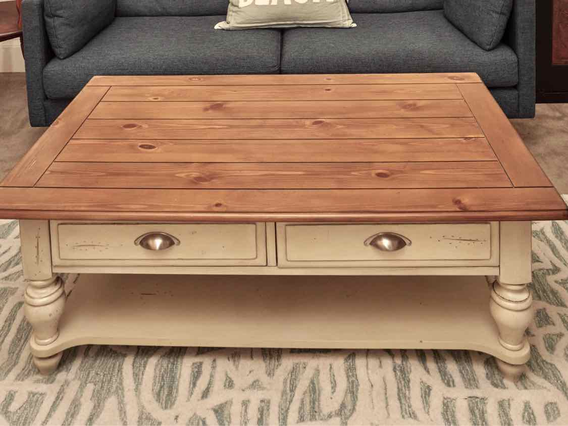 Liberty Furniture Pine Plank Top Cream Finish 2 Drawer & Shelf  Cocktail Table