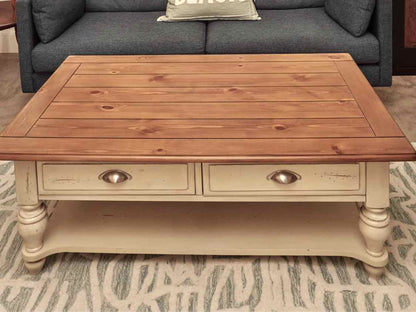 Liberty Furniture Pine Plank Top Cream Finish 2 Drawer & Shelf  Cocktail Table