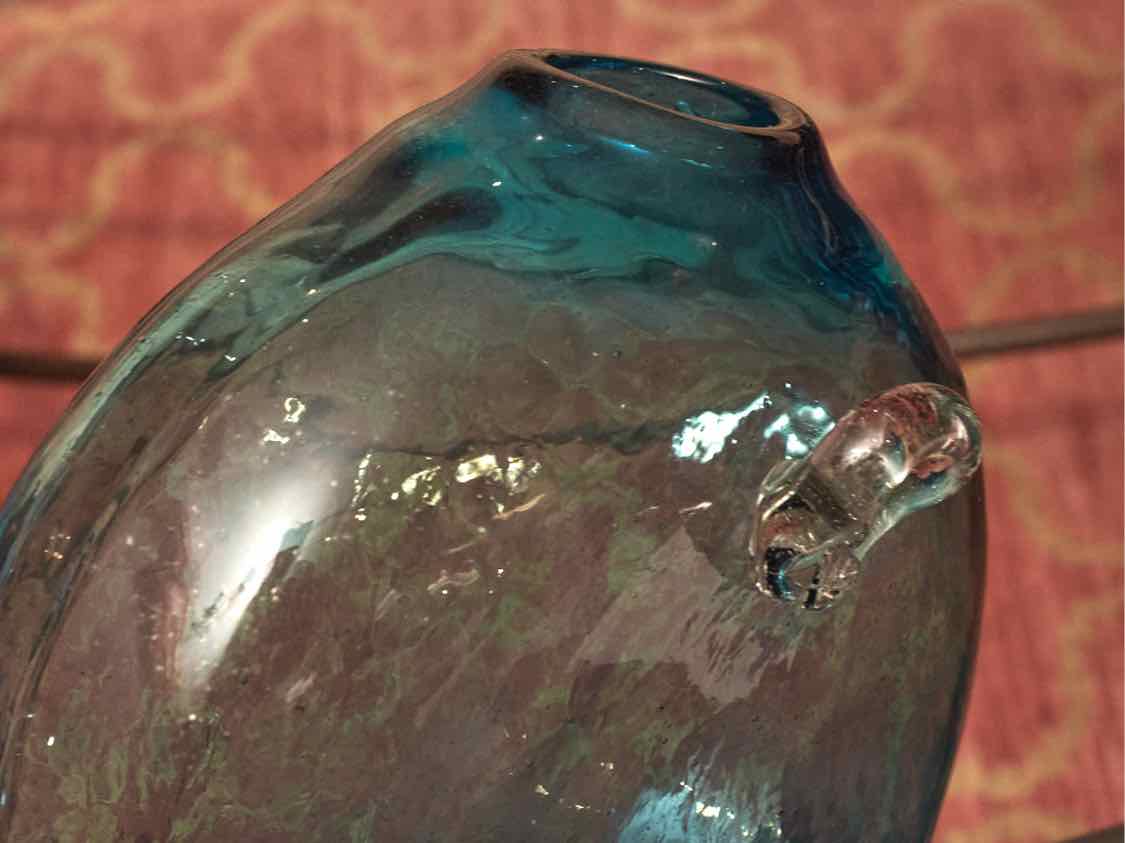 Hand Blown Teal Glass Wall Vase