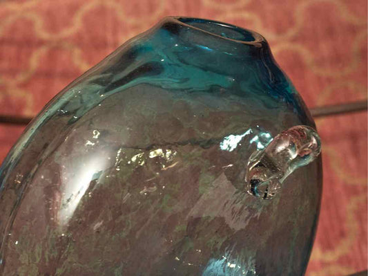 Hand Blown Teal Glass Wall Vase