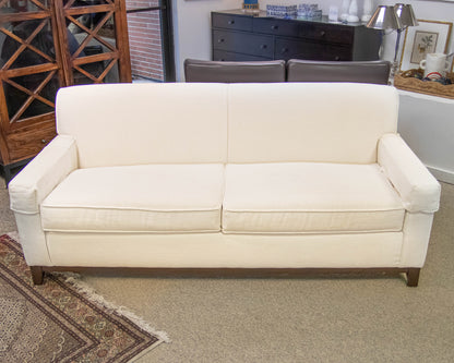 Basset White Upholstered Flat Back Track Arm Sofa On Espresso Wood Frame